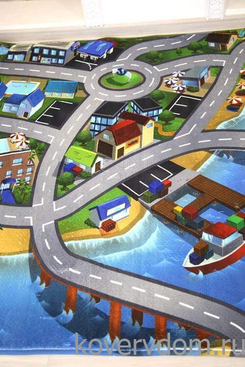 Детский развивающий 3D ковер с дорогами ГОРОДОК в морской бухте 86134
